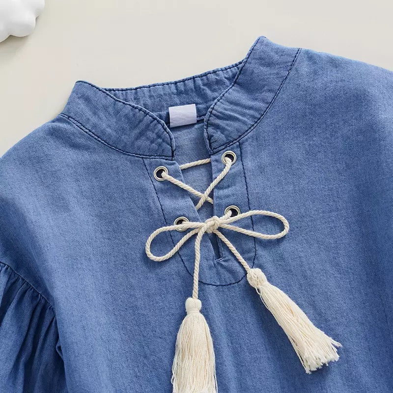 Denim Balloon Sleeve Romper