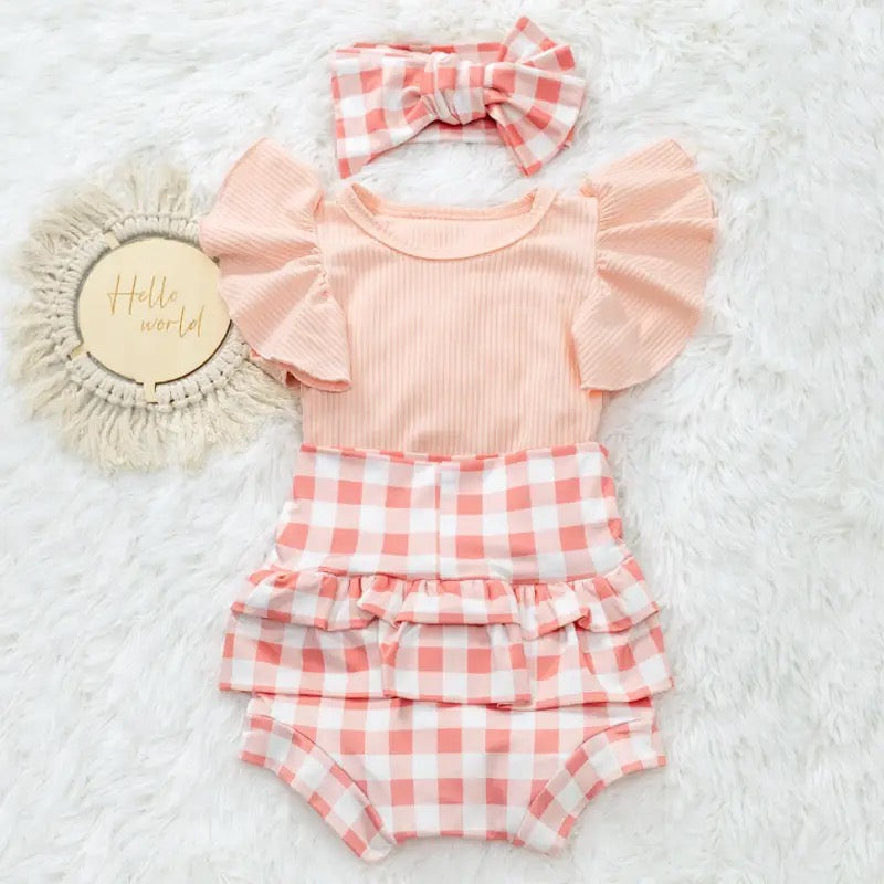 3pcs Gingham Ruffle set (pink)