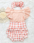 3pcs Gingham Ruffle set (pink)