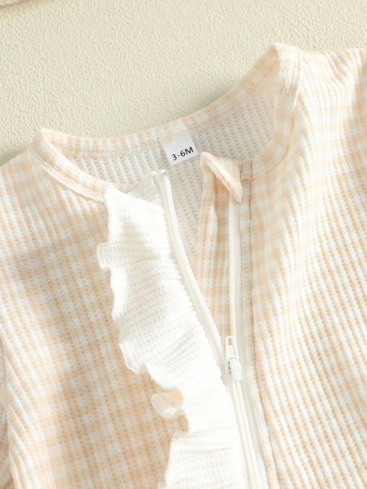 Gingham Ruffle Footie + Matching Bow