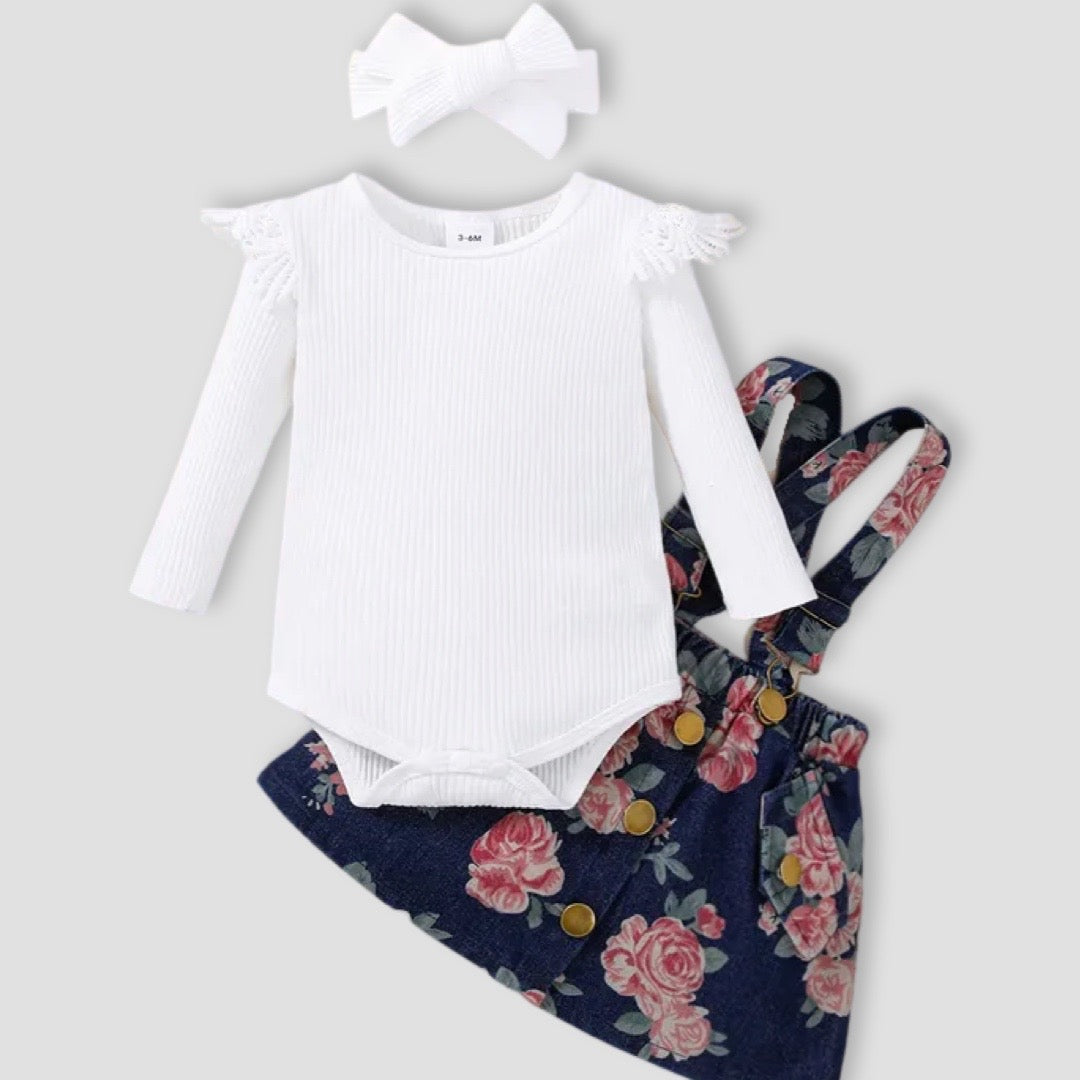 Floral Denim Suspender set