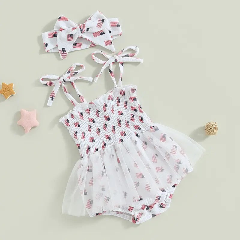 Flag Sleeveless Tulle Romper