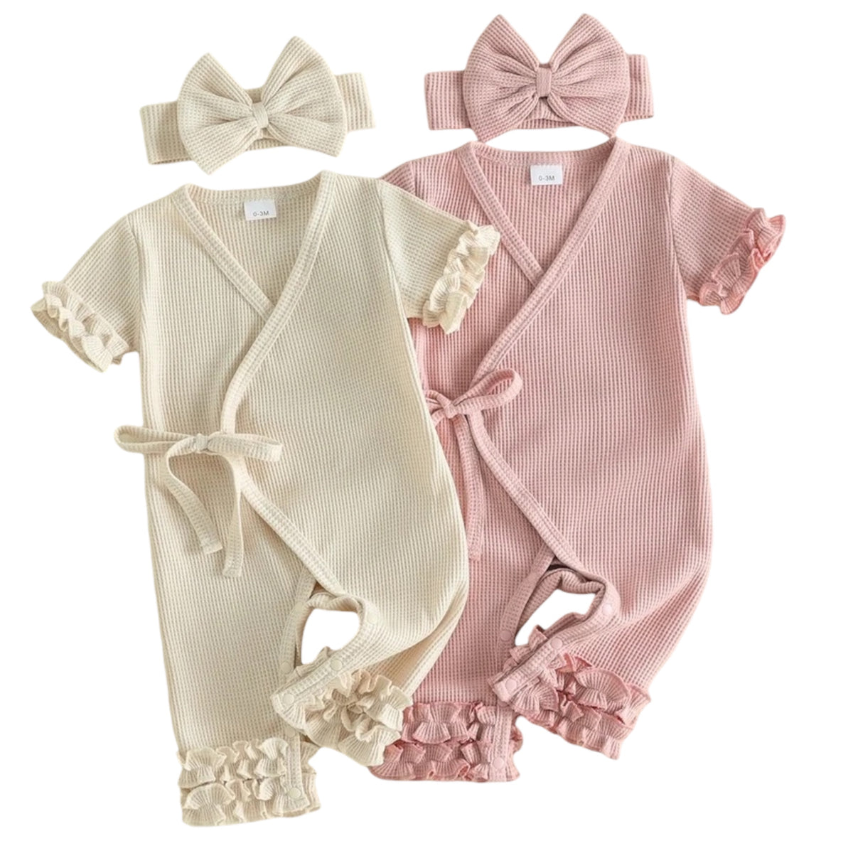 Waffle Knit Ruffle Wrap Romper Set