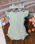 Ribbed Ruffle Romper + Bow Set