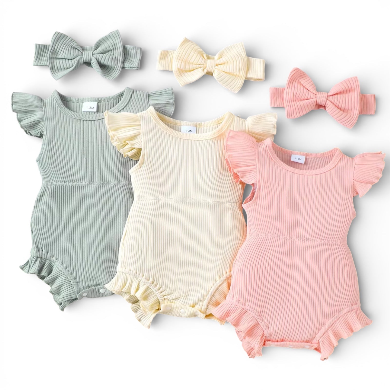 Ribbed Ruffle Romper + Bow Set