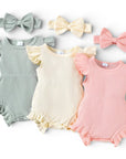 Ribbed Ruffle Romper + Bow Set