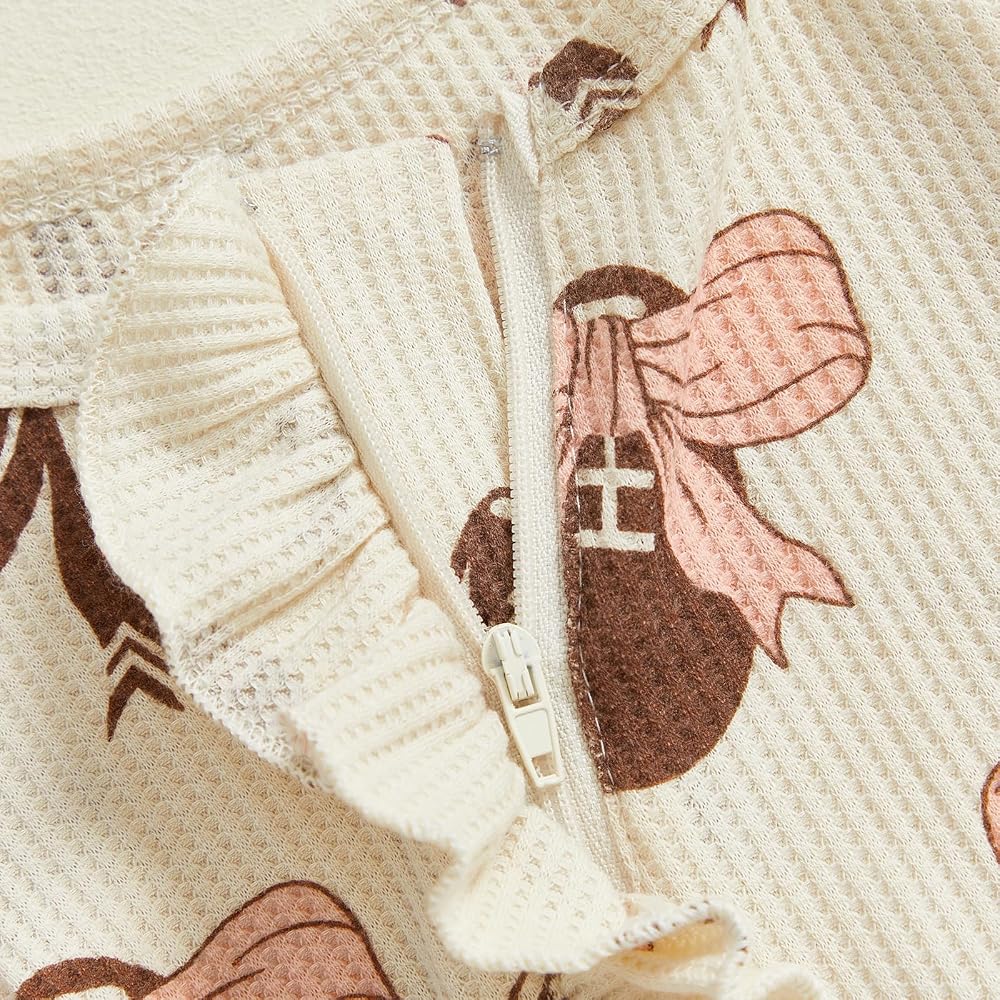 Pink Football Bow Baby Ruffle Footie