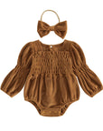 Smocked Velvet Romper + Bow