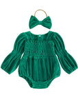 Smocked Velvet Romper + Bow