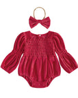 Smocked Velvet Romper + Bow
