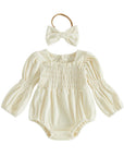 Smocked Velvet Romper + Bow
