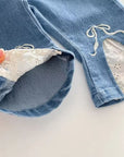 Bow Embroidered Lace Denim