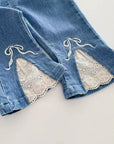 Bow Embroidered Lace Denim