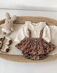 Vintage Embroidered Floral Suspender Skirt Set