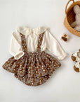 Vintage Embroidered Floral Suspender Skirt Set
