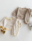 2pcs Waffle Lace Sweatsuit Set