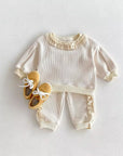 2pcs Waffle Lace Sweatsuit Set