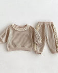 2pcs Waffle Lace Sweatsuit Set