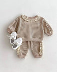 2pcs Waffle Lace Sweatsuit Set