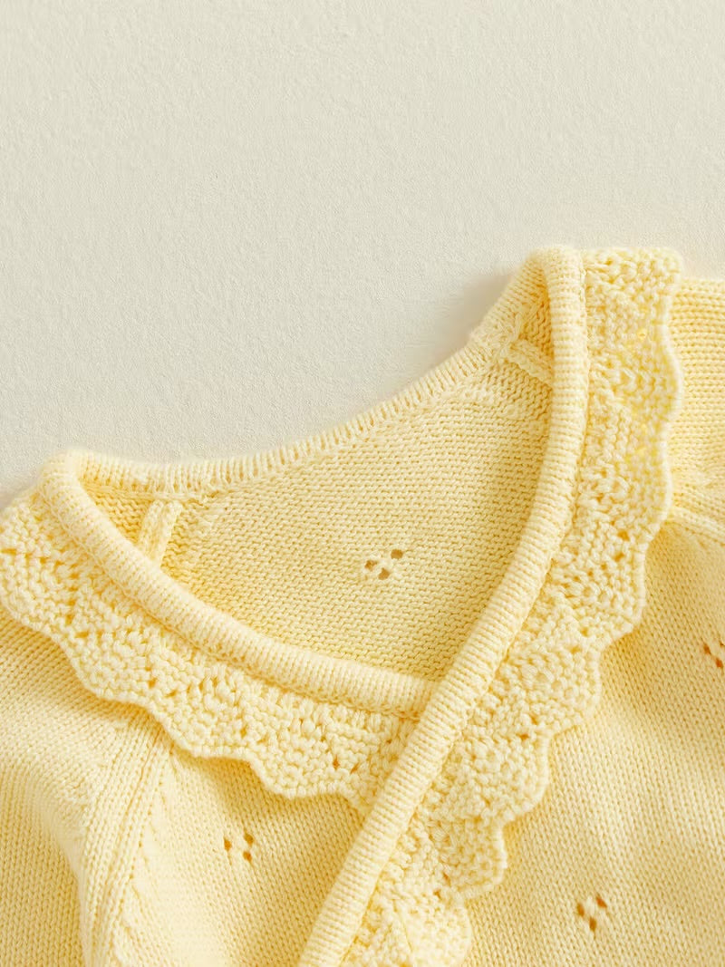 Heirloom Lace Knit Wrap Romper Yellow