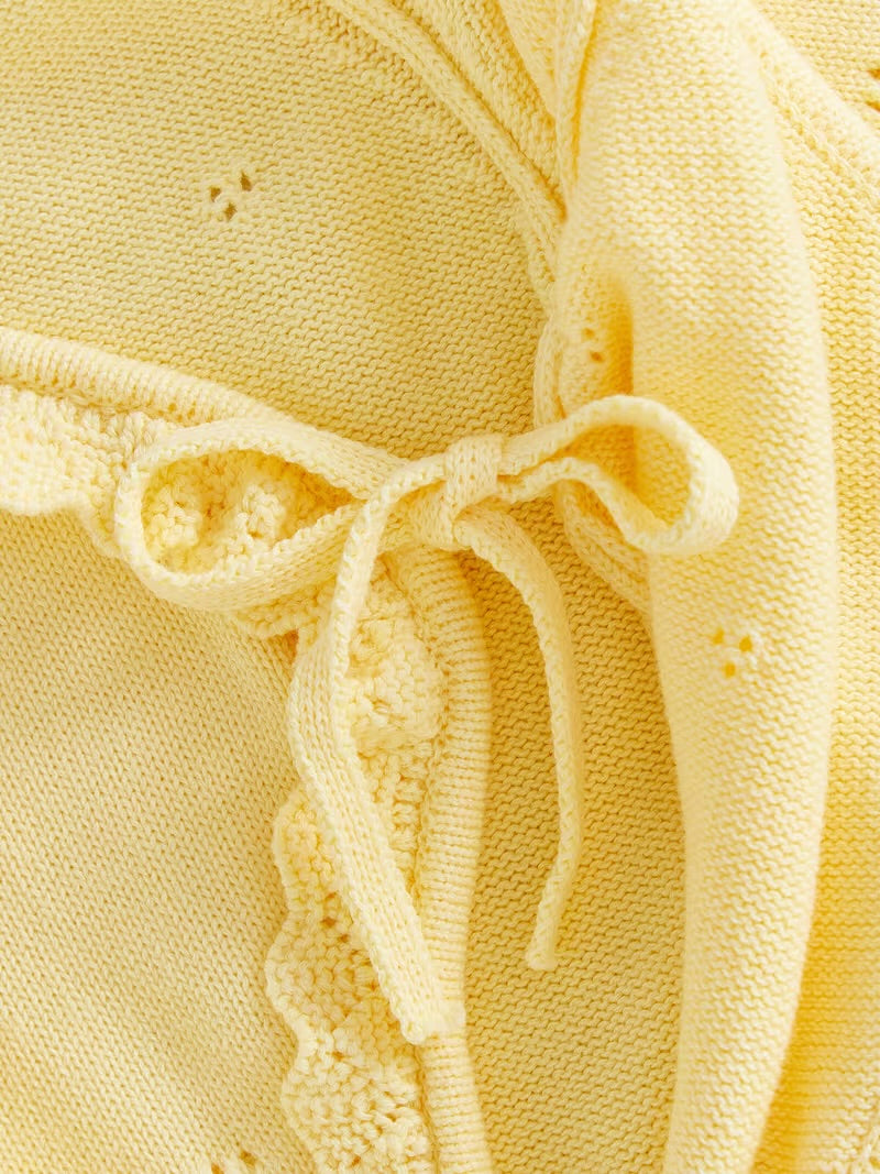 Heirloom Lace Knit Wrap Romper Yellow