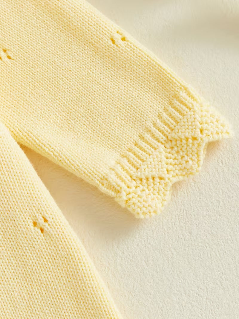 Heirloom Lace Knit Wrap Romper Yellow