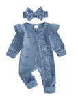 Floral Ribbed Onesie Headband Set(multiple colors)