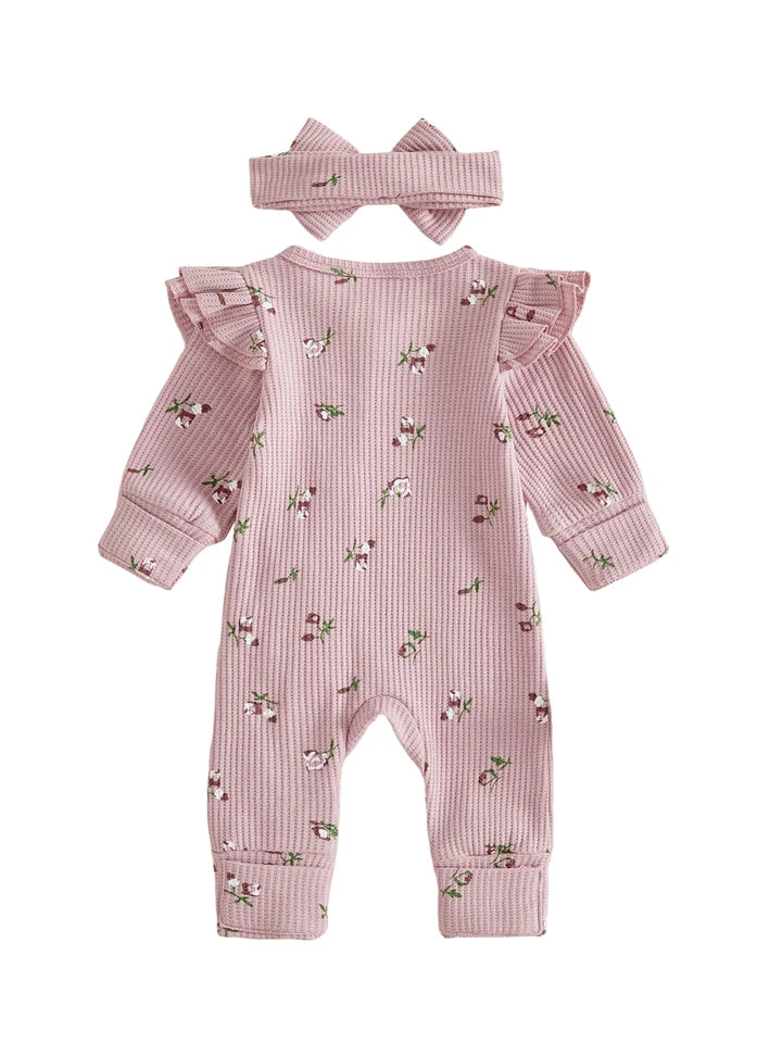 Floral Ribbed Onesie Headband Set(multiple colors)