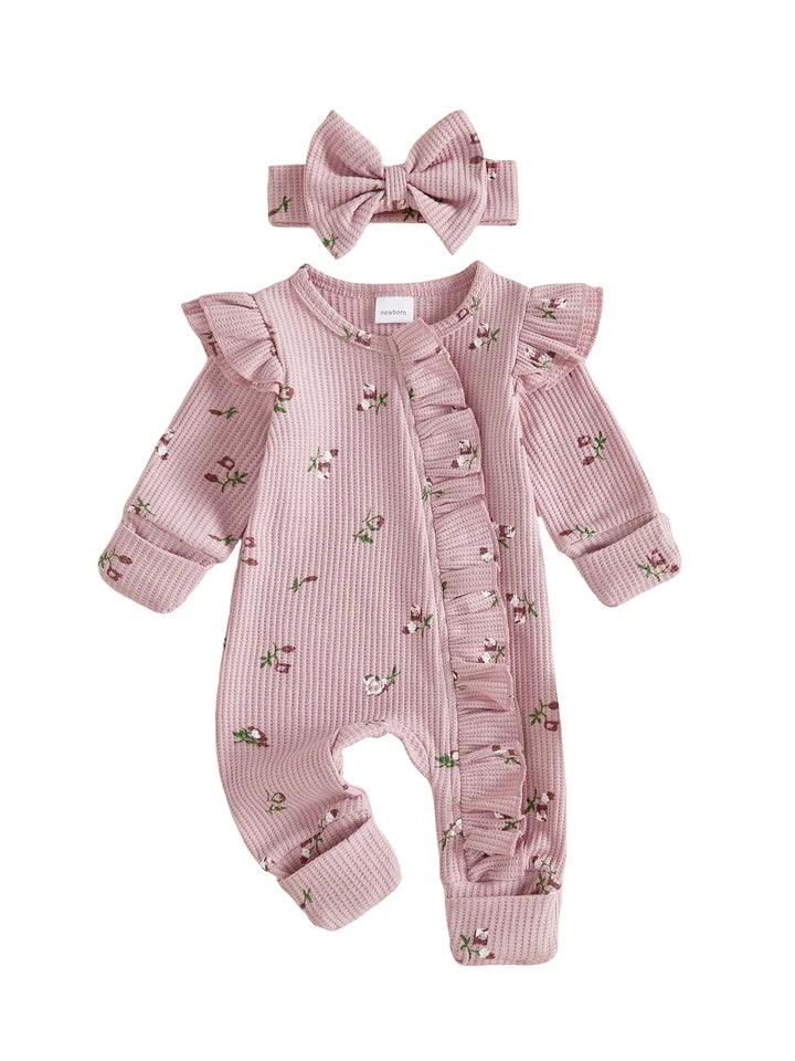 Floral Ribbed Onesie Headband Set(multiple colors)