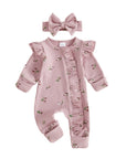 Floral Ribbed Onesie Headband Set(multiple colors)