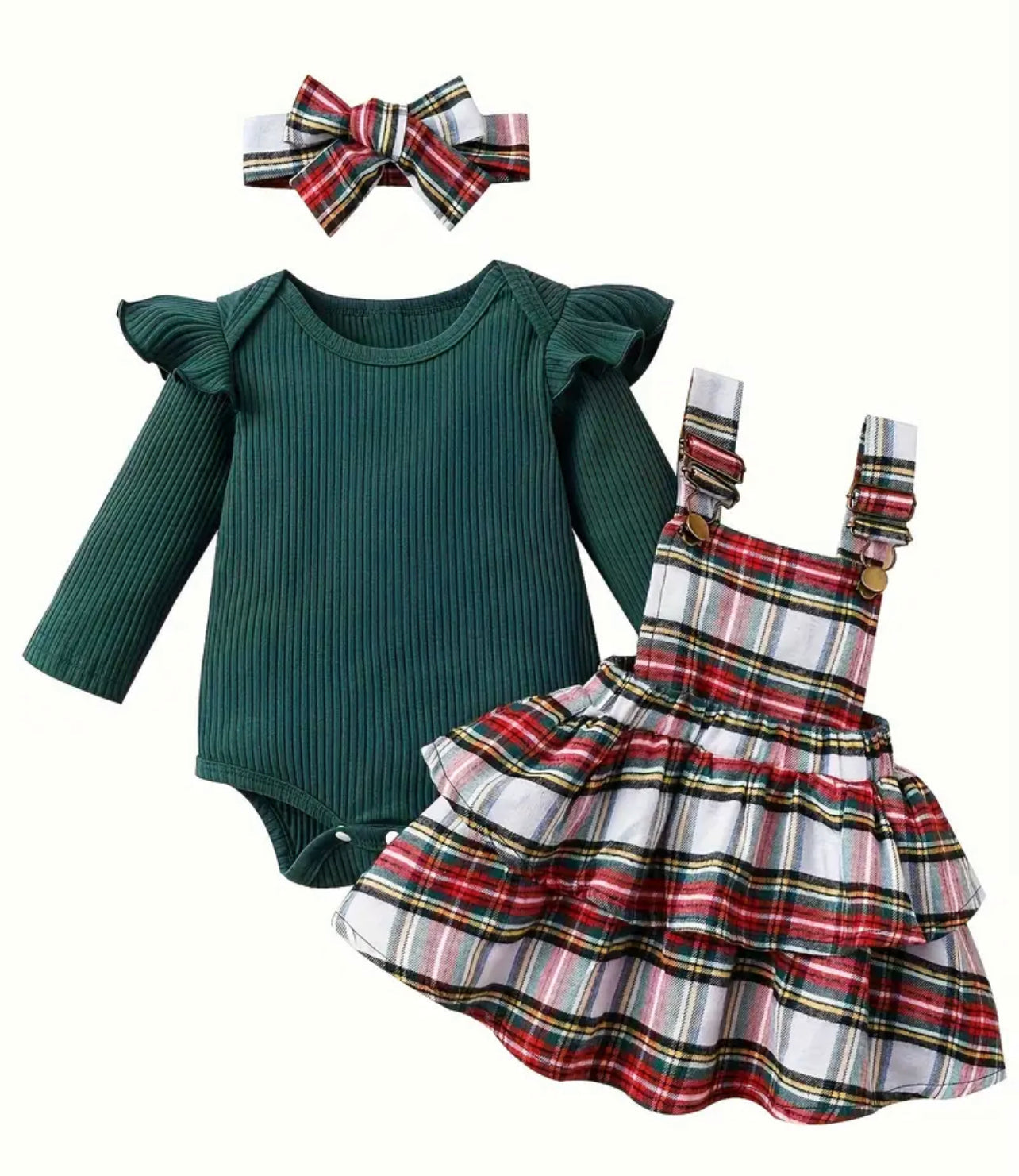 3pcs Green Plaid Set