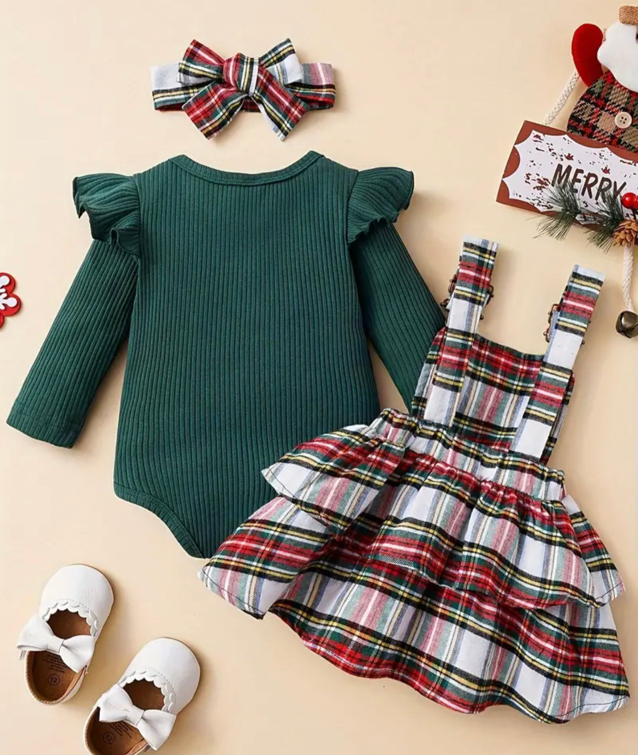 3pcs Green Plaid Set