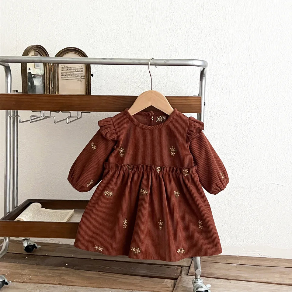 Classic Floral Corduroy Dress