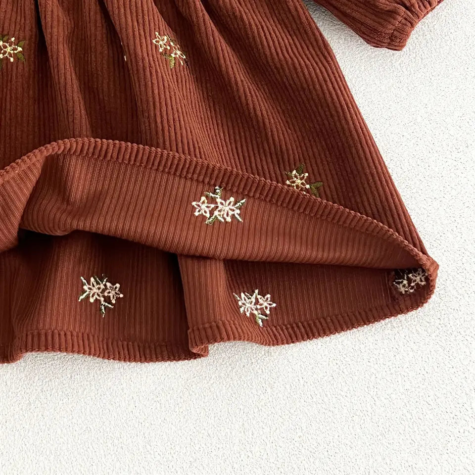 Classic Floral Corduroy Dress