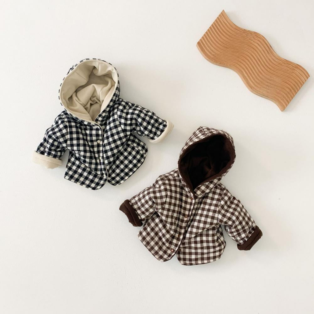 Corduroy Plaid Reversible Hooded Jacket