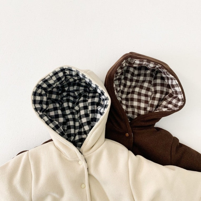 Corduroy Plaid Reversible Hooded Jacket