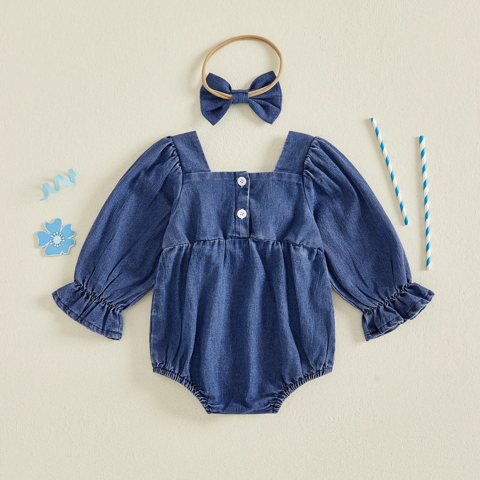 Bluebell Bow Denim Romper Set