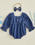 Bluebell Bow Denim Romper Set