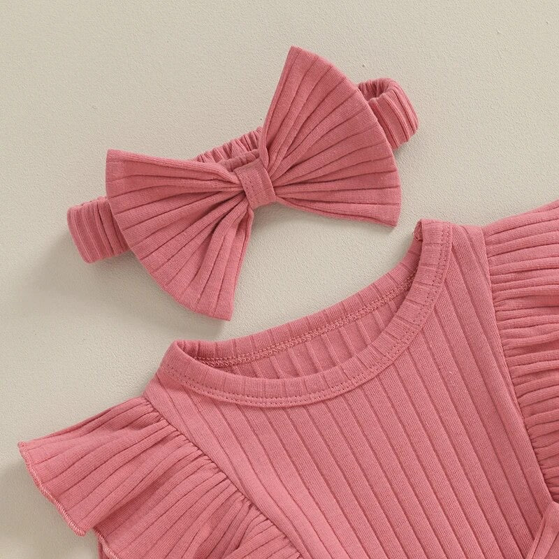 2pcs Bow A-line Ribbed Set