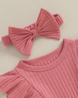 2pcs Bow A-line Ribbed Set