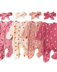 2pcs Waffle Heart Print Ruffled Onesie