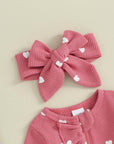 2pcs Waffle Heart Print Ruffled Onesie