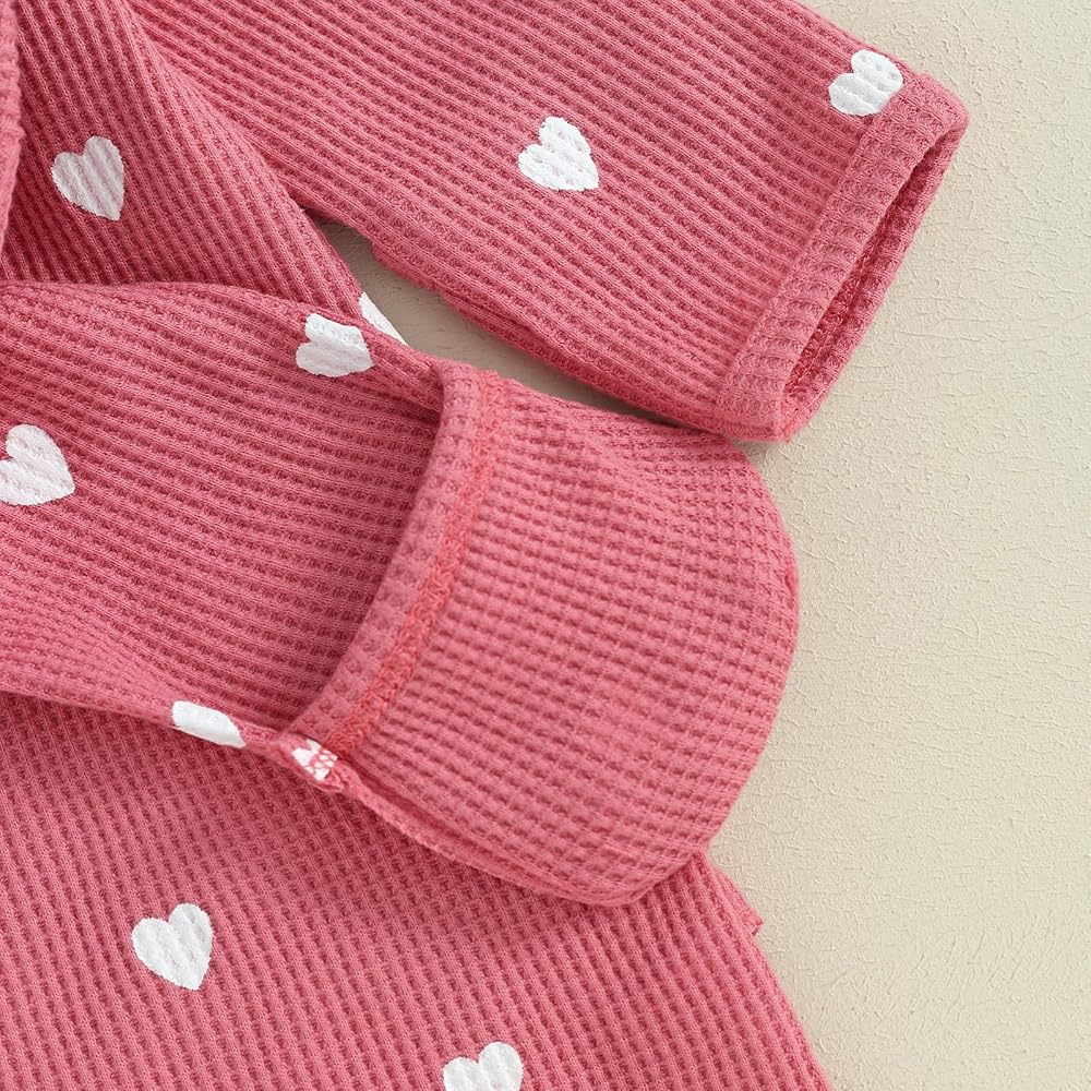 2pcs Waffle Heart Print Ruffled Onesie