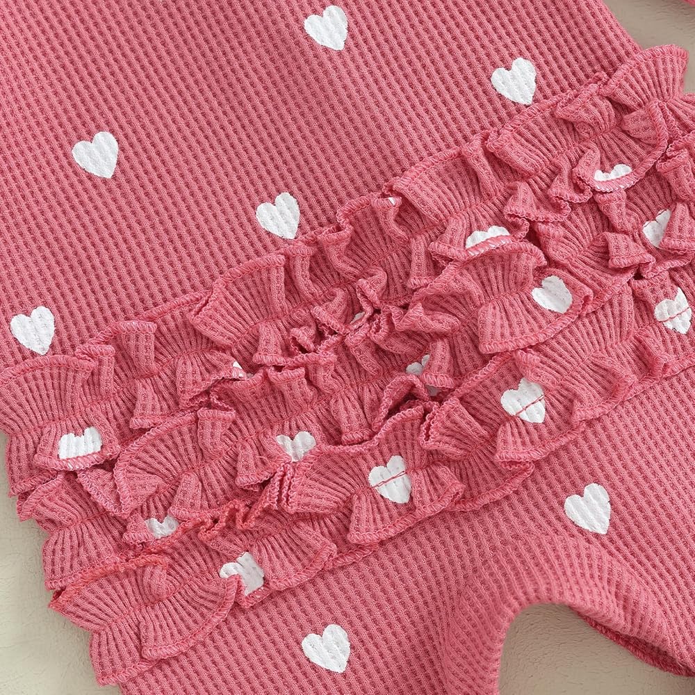 2pcs Waffle Heart Print Ruffled Onesie