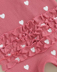 2pcs Waffle Heart Print Ruffled Onesie