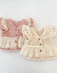 Vintage Lace Trim Fuzzy Vest
