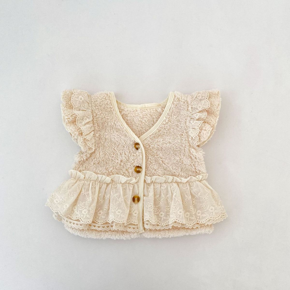 Vintage Lace Trim Fuzzy Vest