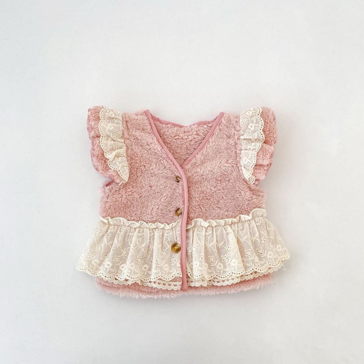Vintage Lace Trim Fuzzy Vest