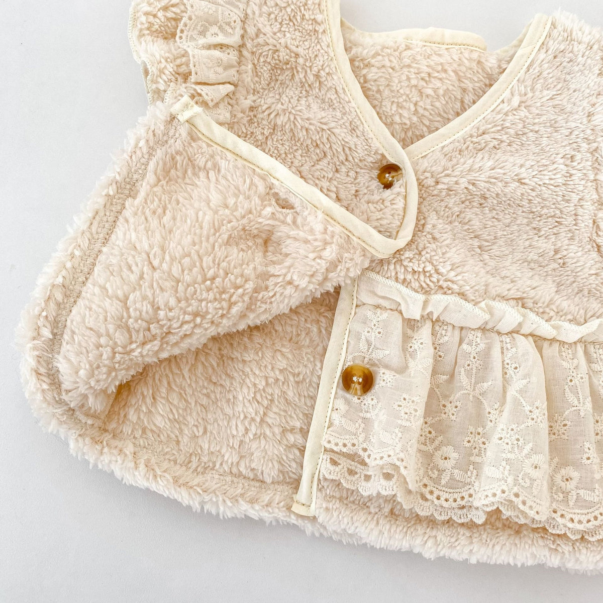 Vintage Lace Trim Fuzzy Vest