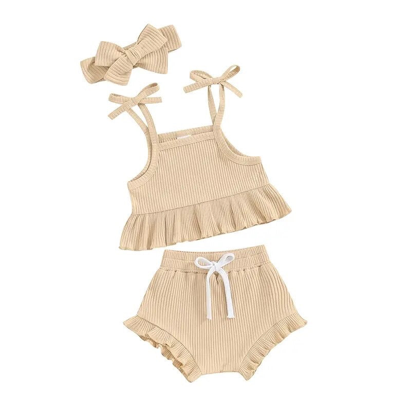 3pcs Ribbed Shorts set